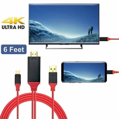 USB C to HDMI HDTV TV Cable, USB AV Cable 4k HDTV for Phones Tablet, Cable 6ft, Red
