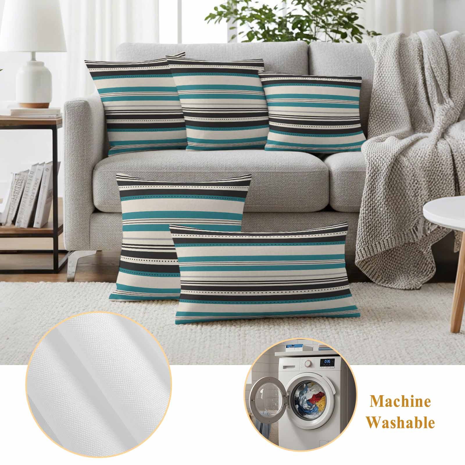 Green Black Grey Striped Outdoor Waterproof Pillow Covers, Farmhouse Vintage Stripe Decorative Rectangle Throw Pillowcase Sofa Cushion Sham for Patio/Couch/Chair, 20"x12" 2 Pack