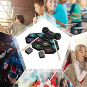 Lvelia Electronic Drum Set for Kids Adults,9-Pads Roll-up Drum Pad Electric Drum Set with Headphone Jack Built-in Speaker Sticks Foot Pedals for Christmas Birthday Gift