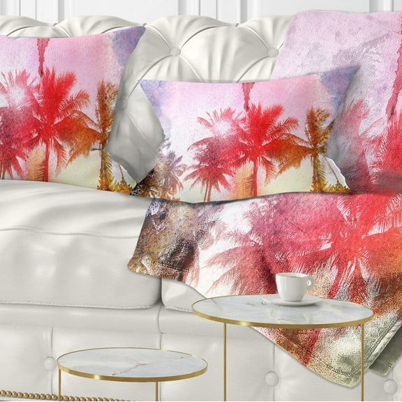Designart Retro Palm Trees Long View - Landscape Painting Throw Pillow - 12x20