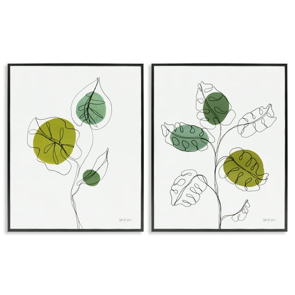 Stupell Industries Minimalist Line Monstera Plants Plants & Flowers Painting Black Framed Art Print Wall Art, 11 x 14, Set of 2