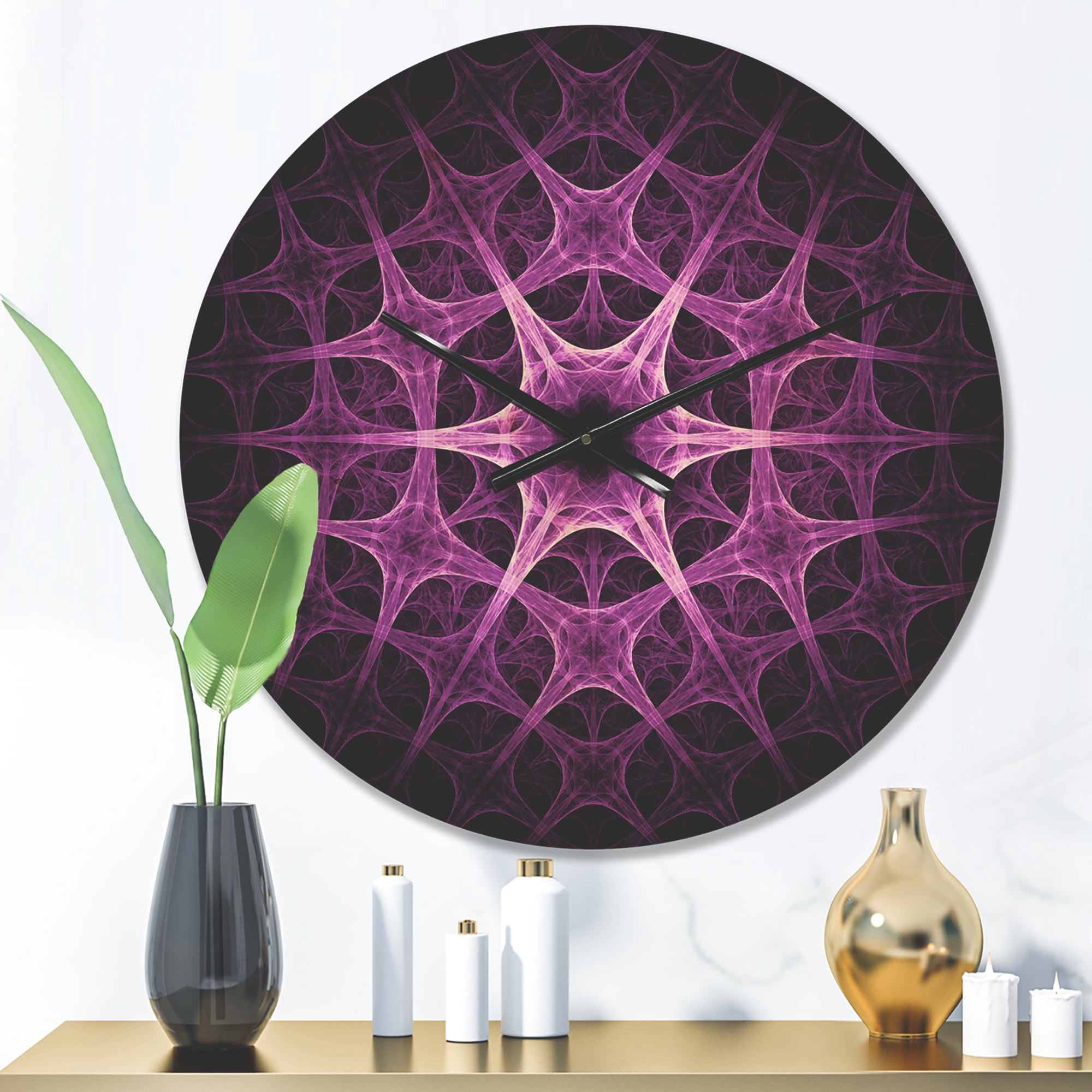 Designart 'Abstract Purple Thorn Flower Shape' Modern Wood Wall Clock