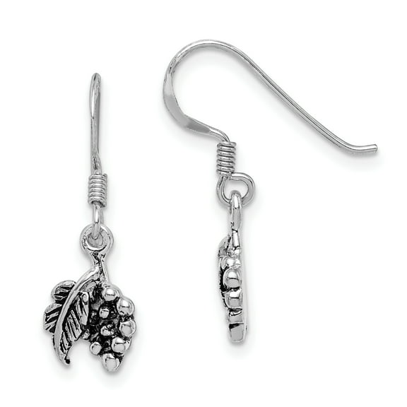 Primal Silver Sterling Silver Rhodium-plated Antiqued Grape Bundle Dangle Earring