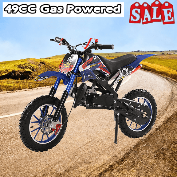 Seipouy 49cc 2-Stroke Kids Dirt Bike, Dirt Bike for Kids 8-14, Gas Power Pocket Rocket Bike with 10" Wheel & Front Rear Disc Brakes, Off Road Mini Motorcycle Max Speed 40KM/H