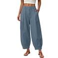 thumbnail image 3 of TaTaai Womens Solid Elastic Waist Pants with Pockets Loose Casual Trousers Bottoms for Daily Home, 3 of 6