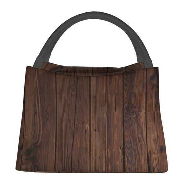 Easygdp Vintage Wood Bolsa de Almuerzo Insulada Reutilizable, Bolsa de Mano y Bandolera para Oficina, Trabajo, Viajes