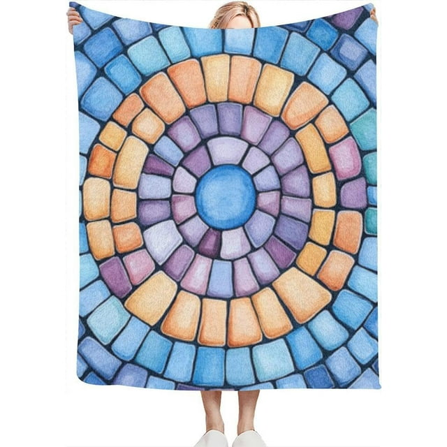 Colorful Concentric Circles Blue and Orange Shades Throw Blanket for Couch Bed Soft Cute Fleece Fuzzy Spring Summer Throw Blankets Cozy Living Room Throw Blanket for Chair