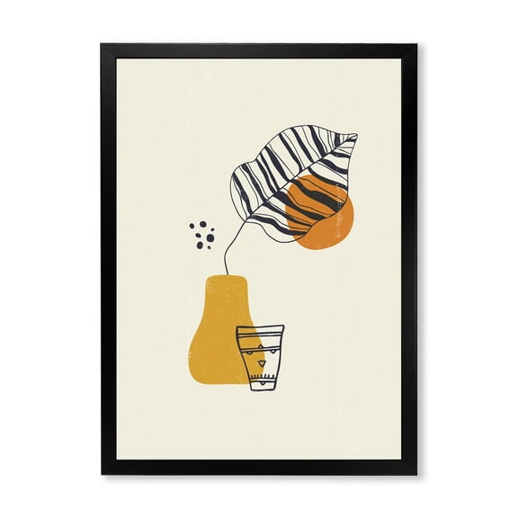 Designart 'Abstract Shapes Botanical Minimalist Leaf' Modern Framed Art Print