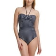 thumbnail image 2 of TOMMY HILFIGER Women's Navy Striped Stretch Tie Bandeau Neck Lined Moderate Coverage Molded Cup One Piece Swimsuit 4, 2 of 3