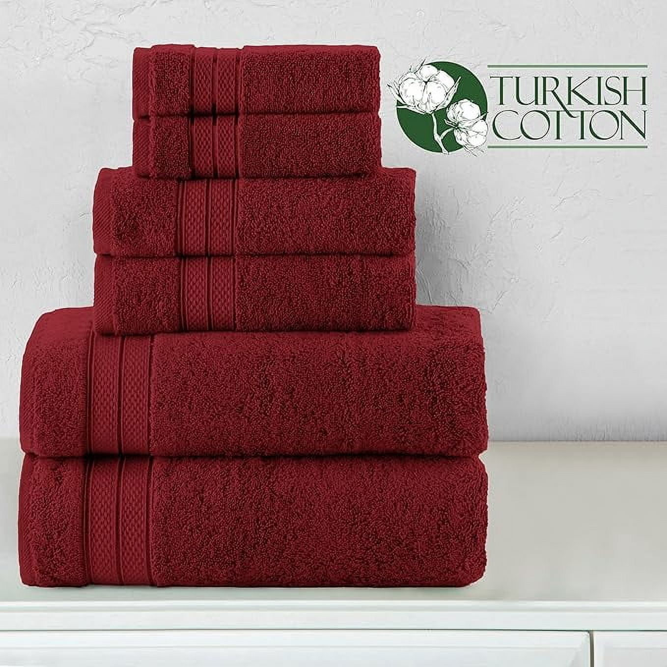 Elegant Comfort 6-Piece Towel Set - Three Line Popcorn Design, 100% Turkish Cotton, Soft and Absorbent, Quick-Drying, 2 Bath Towels, 2 Hand Towels, 2 Washcloths - Burgundy