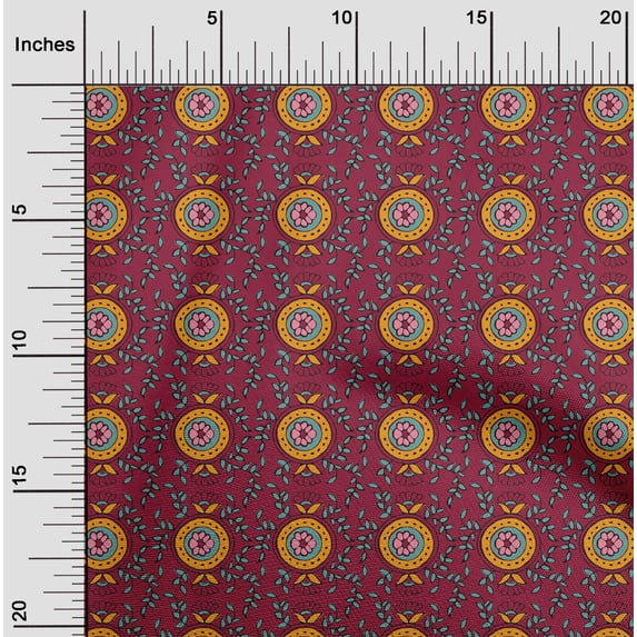 oneOone Organic Cotton Voile Fabric Leaves & Floral Block Printed Fabric 1 Yard 42 Inch Wide