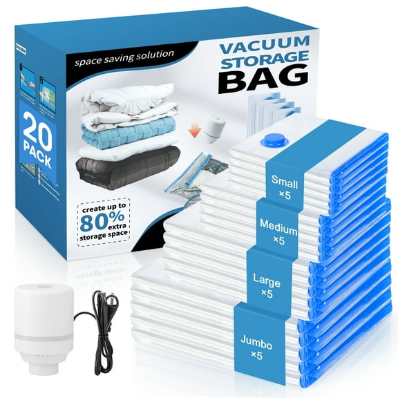 AcerichFad Vacuum Storage Bags, 20 Pack Vacuum Seal Space Saving Large Bags for Comforters and Blankets Clothes Storage, Electric Pump Included