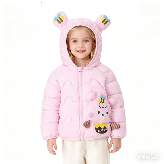 YUSIM Toddler Girls Quilted Jacket with Hood- Warm Cute Fashion Full Zip Winter Coats Pink Size 1-5 T