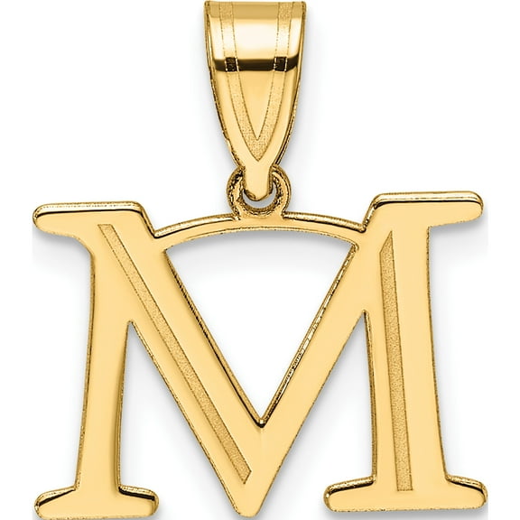 14K Yellow Gold Polished Etched Letter M Initial Pendant(Length 20) - Jbsp