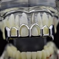 thumbnail image 2 of Fang Grillz Four 4 Open Face Teeth Silver Tone Upper Top Fangs Vampire Hip Hop Grills, 2 of 5
