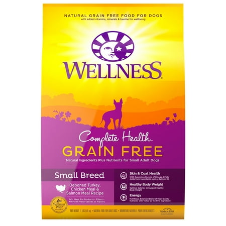 Wellness Complete Health Natural Grain Free Small Breed Dry Dog Food, Turkey, Chicken & Salmon, 11lb Bag