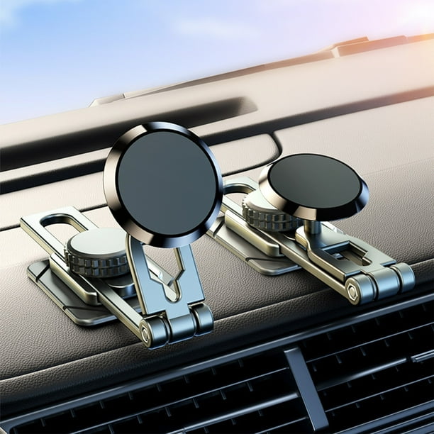 Soporte magnético para teléfono de coche | Soporte giratorio de 360° para salpicadero con potentes imanes N50 | Soporte plegable de aleación para una conducción y navegación seguras