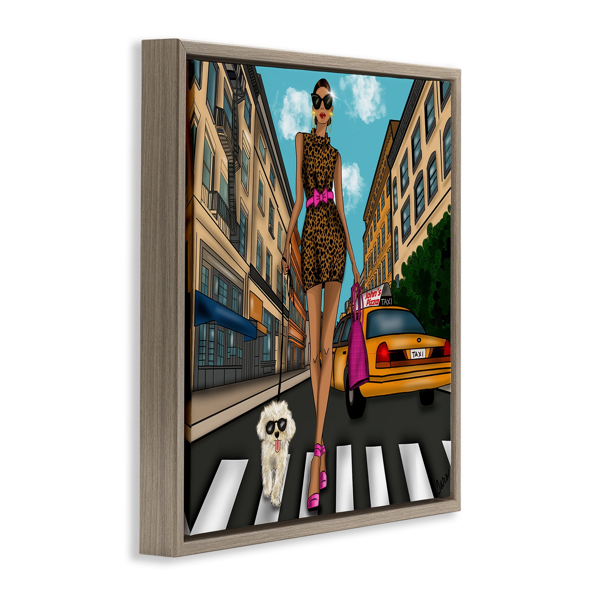 Stupell Industries Fashion Girl in Big City Brown Framed Floater Canvas Wall Art, design by Tara Boone