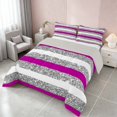 thumbnail image 3 of Homewish Purple Gray Stripe Queen Comforter Set, Silver Glitter Sequin Print Comforter Sets Queen, Gray Reversible, 3-Piece 1 Comforter and 2 Pillowcases, 3 of 6