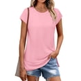 thumbnail image 5 of ZyeKqe Womens T Shirts Short Sleeve Shirts Round Neck T Shirts Side Split Solid Color Tees Top, 5 of 8
