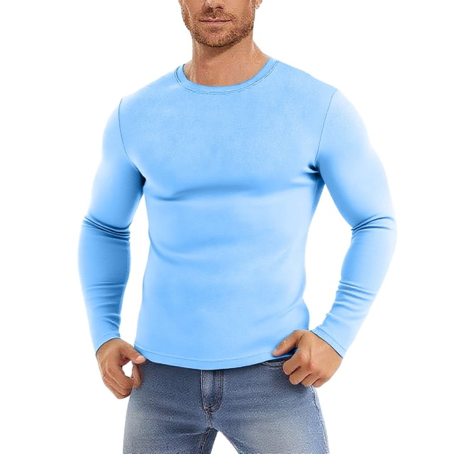 asjyhkr Chandails de Dessous pour Hommes Col Rond Manches Longues en Maille Respirante Chandail Uni Extensible Décontracté Plein Air Randonnée Gym Hauts