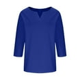 thumbnail image 5 of Royisotas Casual Women's Plus Size Tops Three Quarter Sleeve Solid Color Summer Dark Blue Womens T Shirts Fashion Loose V-Neck Shirts, 5 of 6