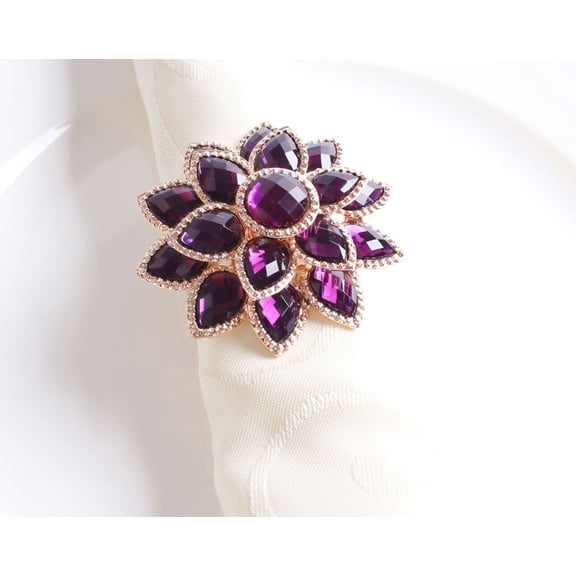 Rhinestone Crystal Flower Napkin Rings Wedding Holiday Table Decoration - Set of 4 (Purple Crystal Flower)