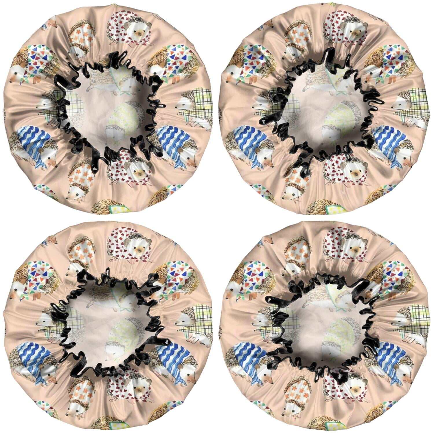 Shower Caps,Cute Hedgehog Pattern Waterproof Shower Cap for Women 4 Pieces,Double Reusable Hair Cover for Shower PEVA Elastic Stretch Hem