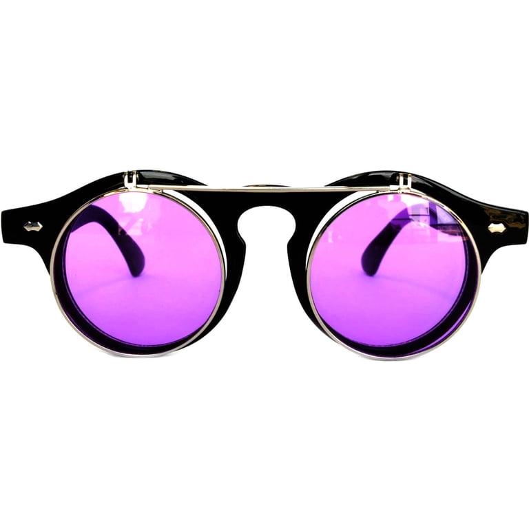 OWL Flip Up Sunglasses Silver Purple Round Glasses for Men  display picture 1