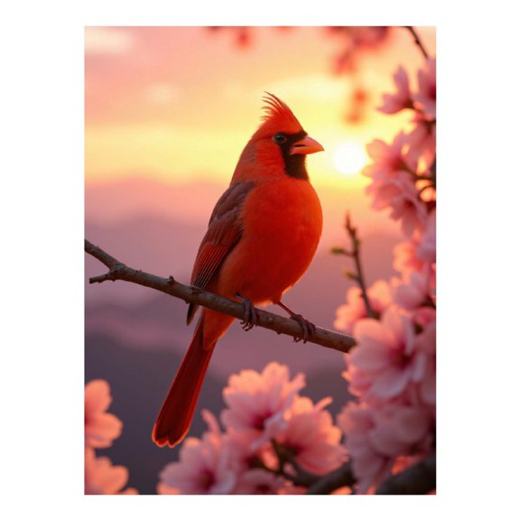 Diamond Art Kit for Adults, Cardinal Sunset Blossoms Diamond Painting for Adults Beginners, DIY Diamond Art Painting Kits, 5D Diamond Painting Crafts for Home Decor 12x16 Frameless