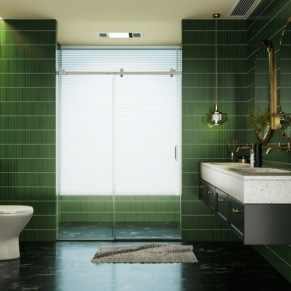 50-54"W x 76"H Frameless Single Sliding Door, 5/16"(8mm) SGCC Tempered Glass, Chrome