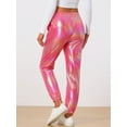 thumbnail image 4 of INSPIRE CHIC Women's Party Sparkle Shiny High Waist Metallic Holographic Pants L Holographic Pink, 4 of 6