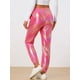 thumbnail image 4 of INSPIRE CHIC Pantalones metálicos holográficos brillantes de cintura alta para mujer, fiesta, M, rosa holográfico, 4 of 6