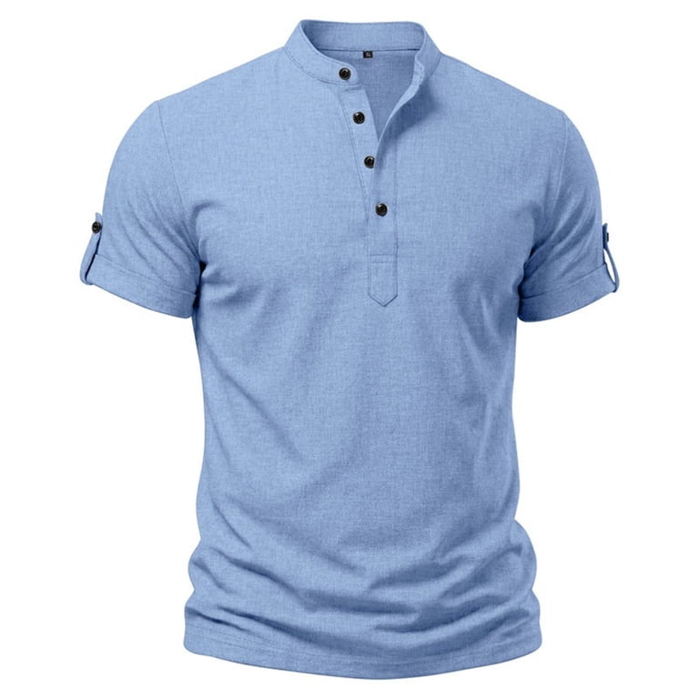 Landzoo Tops For Men Solid Color Short Sleeve Henley Shirt Summer