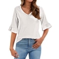 thumbnail image 2 of ZHENHONG Long Sleeve T Shirt Women 3/4 Length Sleeves Womens Tops Blouses For Women Casual Tops Trendy Shirts Spring Clothes 2025,White Women Blending Shirts S, 2 of 3