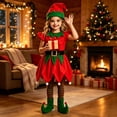 thumbnail image 3 of CUZIBR Baby Girl Christmas Elf Costume 4 PC Outfits Dresses And Socks Hat Shoes Set Long Sleeve Crew Neck Cozy Festival Wear,Red,3-4 Years, 3 of 6