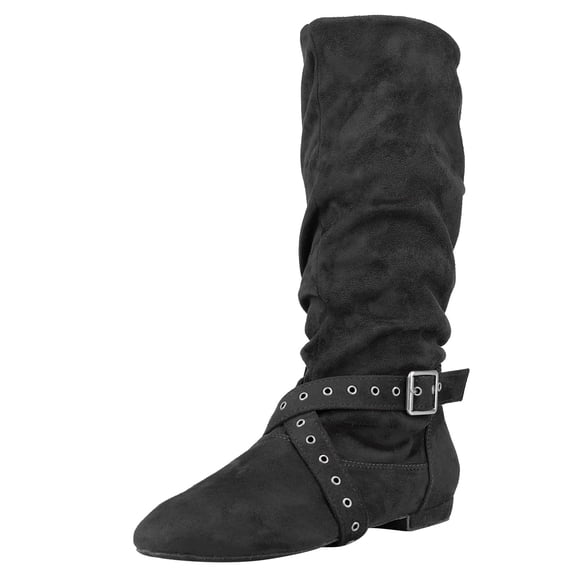 Jouncing Women's Black Line Dance Boots, Soft Suede Sole Latin Salsa Shoes for West Coast Swing, Comfortable Practice Boots