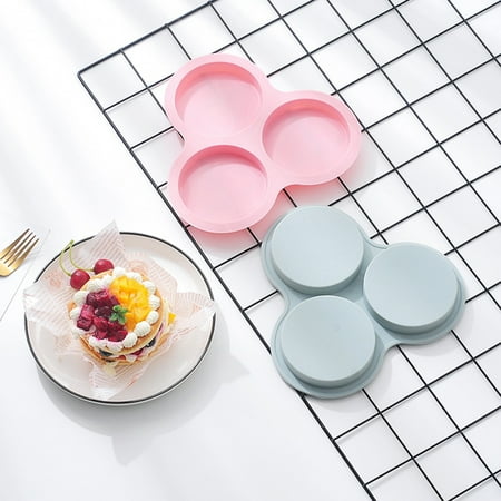 

Cake Mold 3 Cavity Quick Release High Temperature Resistant Reusable Easy to Clean Multipurpose Flexible Round Shape Baking Pan Bakeware