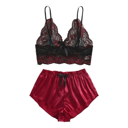 Midwennn Satin Silk Pajamas Women Nightdress Lingerie Lace Underwear Sleepwear Printing Bodysuit Lingerie for Women with Robe