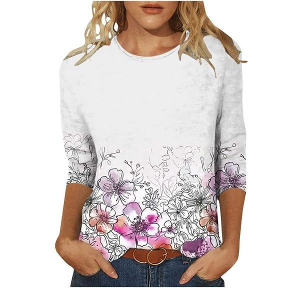 3/4 Length Sleeve Womens Tops 2025 Summer Crew Neck Tees Loose Fit Tee Shirts Tie-Dye Gradient Print Tuncis Blouses Dressy Causal Blouses