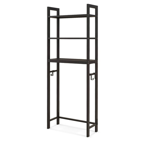 Costway Estante Organizador De Baño De Metal De 3 Niveles Con 3 Ganchos, Barra Inferior Ajustable, Dispositivos Antivuelco, Soporte Para Inodoro, Lavandería, Se Adapta A La Mayoría De Los Inodoros