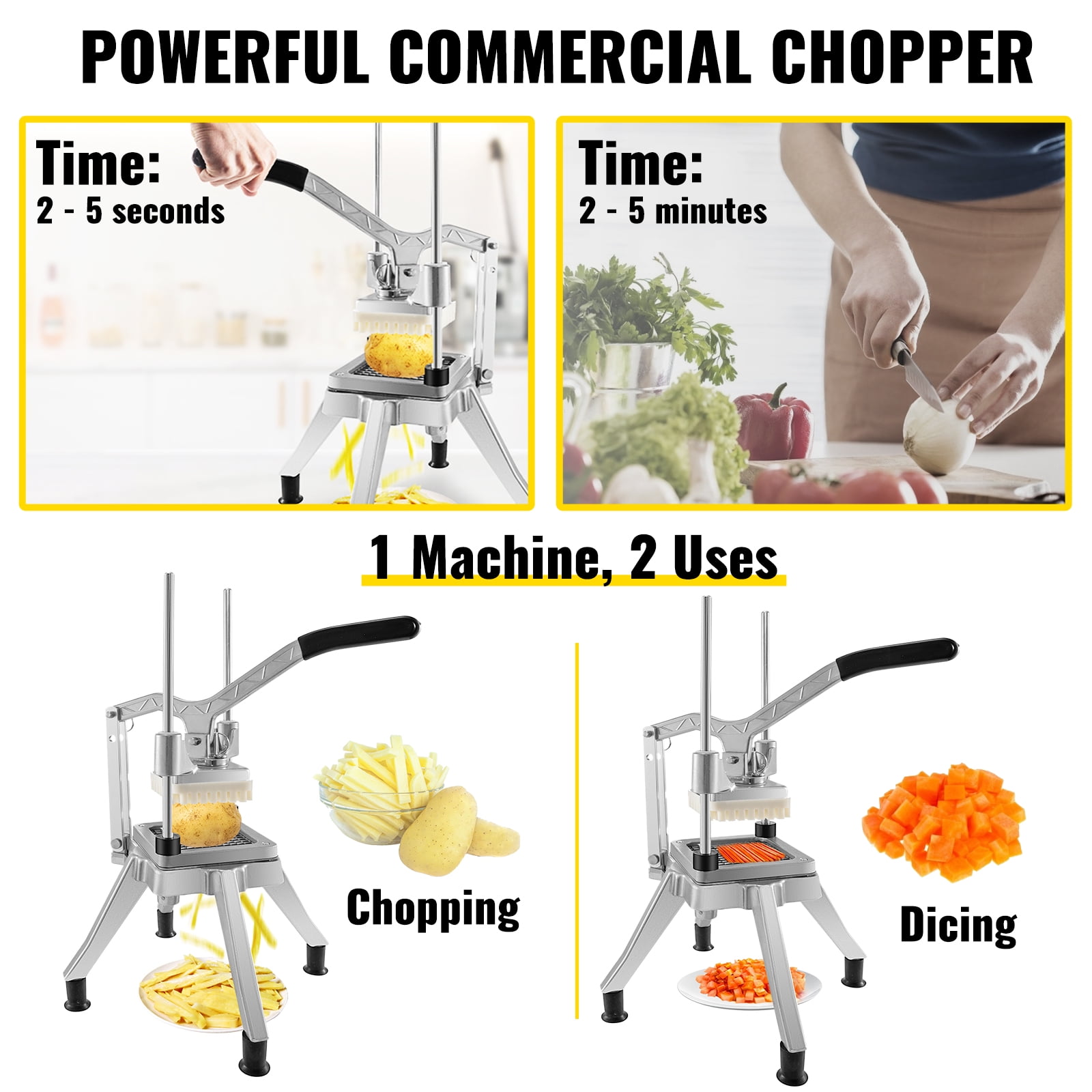 BENTISM Commercial Chopper with 4 Replacement Blades Commercial Vegetable  Chopper Stainless Steel French Fry Cutter Potato Dicer & Slicer Commercial