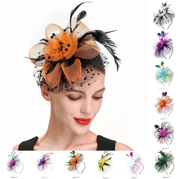 Bmisegm Fascinator Tea Party Hat Women Flower Mesh Hair Clip 20s 50s Wedding Party Accessories for Carnival Halloween Gold