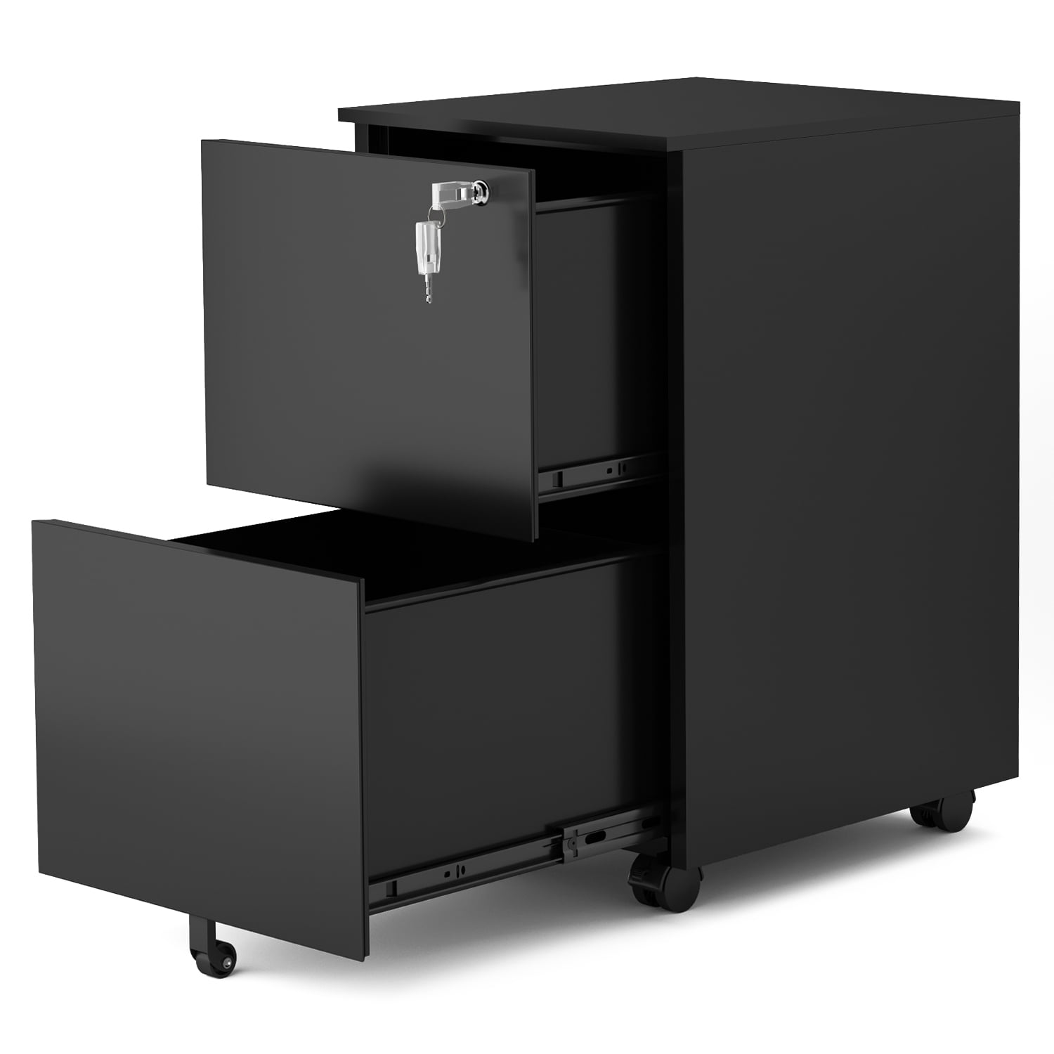 Kepooman 2-Drawer Mobile Steel File Cabinet with Lock for Legal/Letter Size, 15"L x 19.6"W x 24.4"H, Black