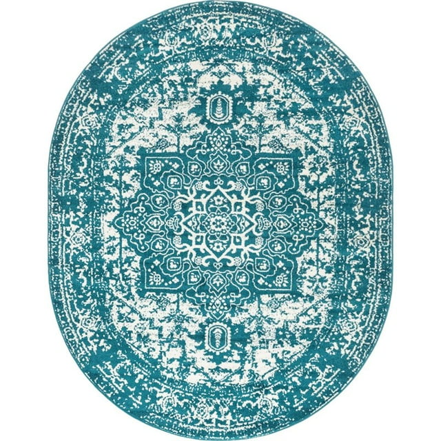Unique Loom Tapis de Bordure Richemond 7' 10 x 10' Ovale Turquoise/ivoire