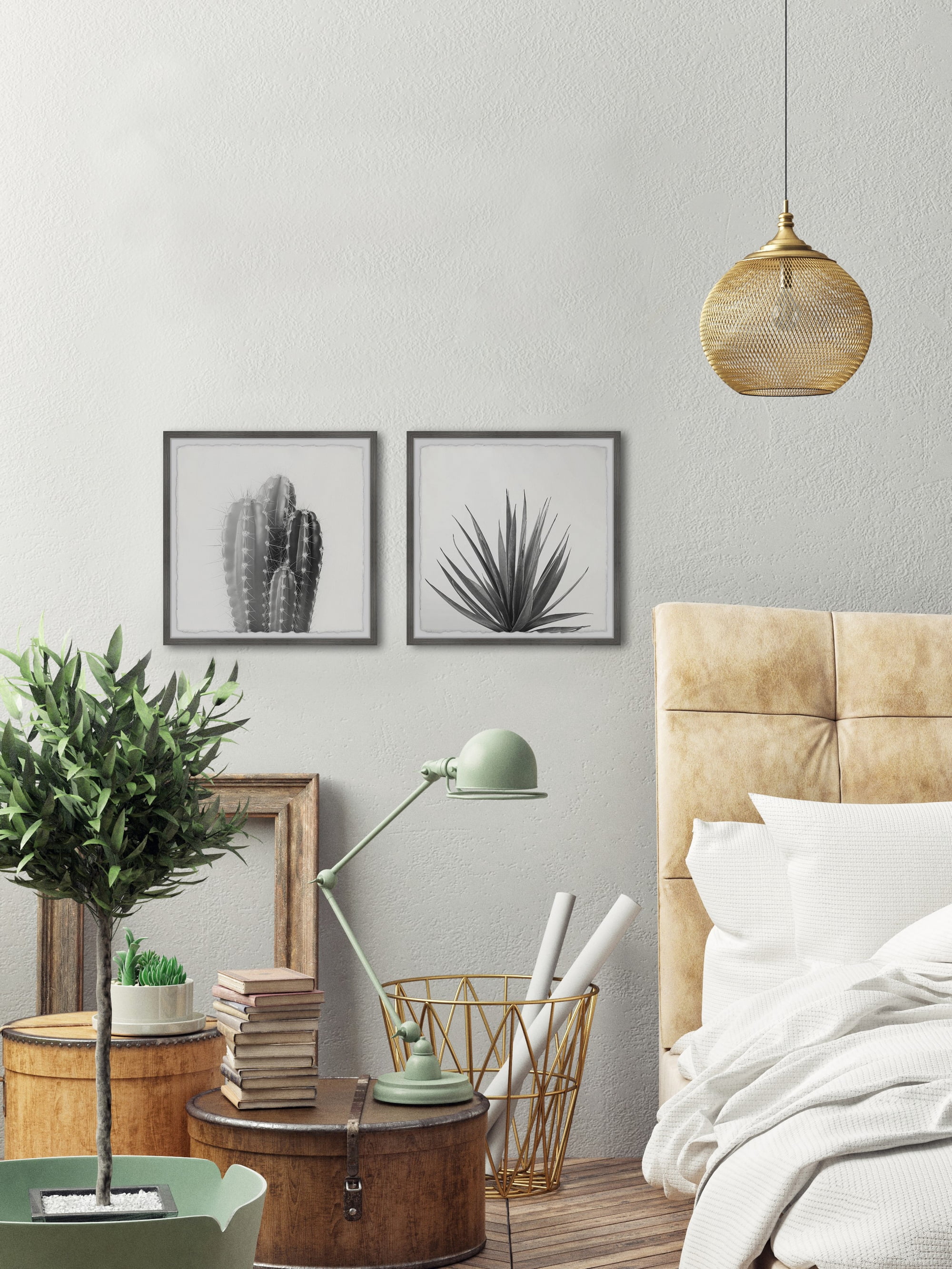Marmont Hill Black and White Cacti Diptych, 12" x 24"