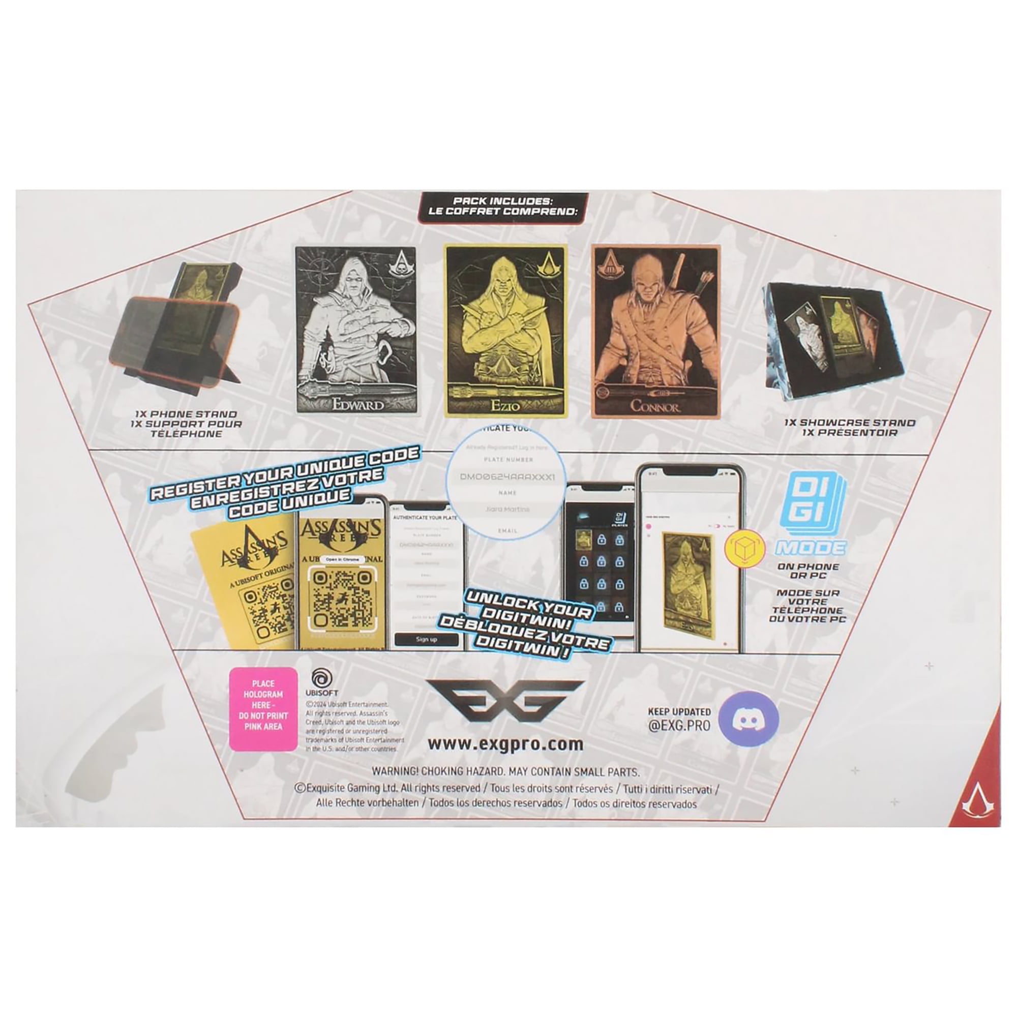 Exquisite Gaming: Digiplate Starter Pack - Assassins Creed: Assassins - 3 Collectible Metal Cards & Phone Stand, Copper-Gold-Silver Image Plates