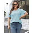 thumbnail image 6 of SWQZVT Shirts for Women Eyelet Embroidery Summer Tops Casual Plus Size Short Sleeve Crewneck T Shirts Loose Tunic Spring Blouses, 6 of 6