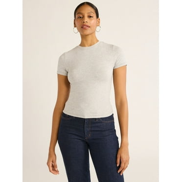 Scoop Women’s Stretch Cotton Blend Baby Tee with Short Sleeves, XS-XXL