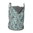 thumbnail image 1 of Floral Laundry Bag, Classic Oriental Blooms Motif Along Victorian Middle Eastern Influences, Basket with Handles Drawstring Closure for Laundromats, 13" x 19", Pale Blue and Champagne, by Ambesonne, 1 of 4